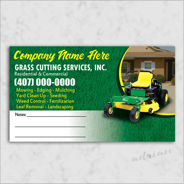 Business card design template for landscaping/lawn care/grass cutting business.