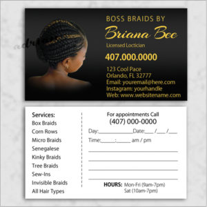 Braider/loctician business cards and template design