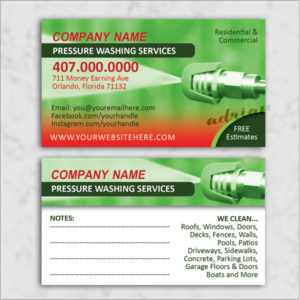 Business card design template for power washing and pressure washing business.
