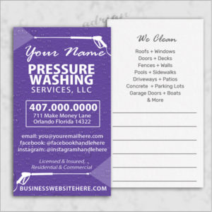 Business card design template for power washing and pressure washing business.