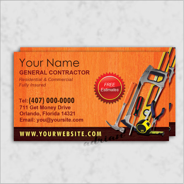 Handy man/general contractor business card template design.