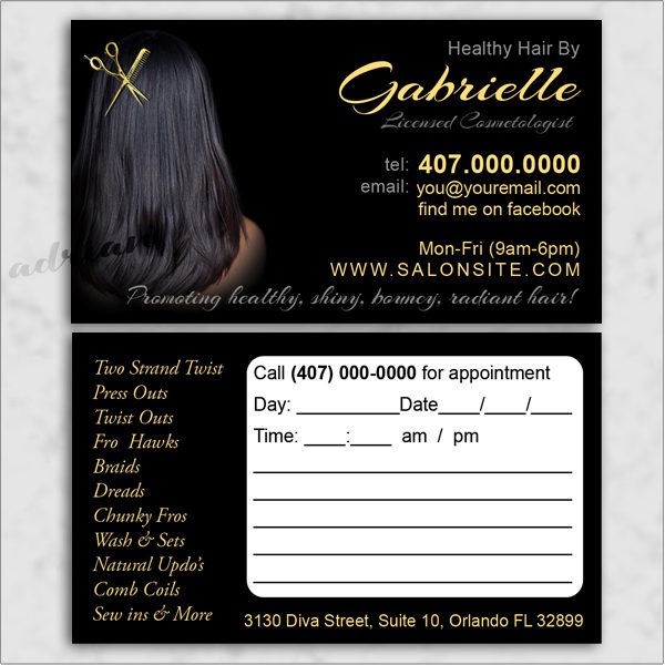 Business card design template for african american salons and beauticians and hairstylists.