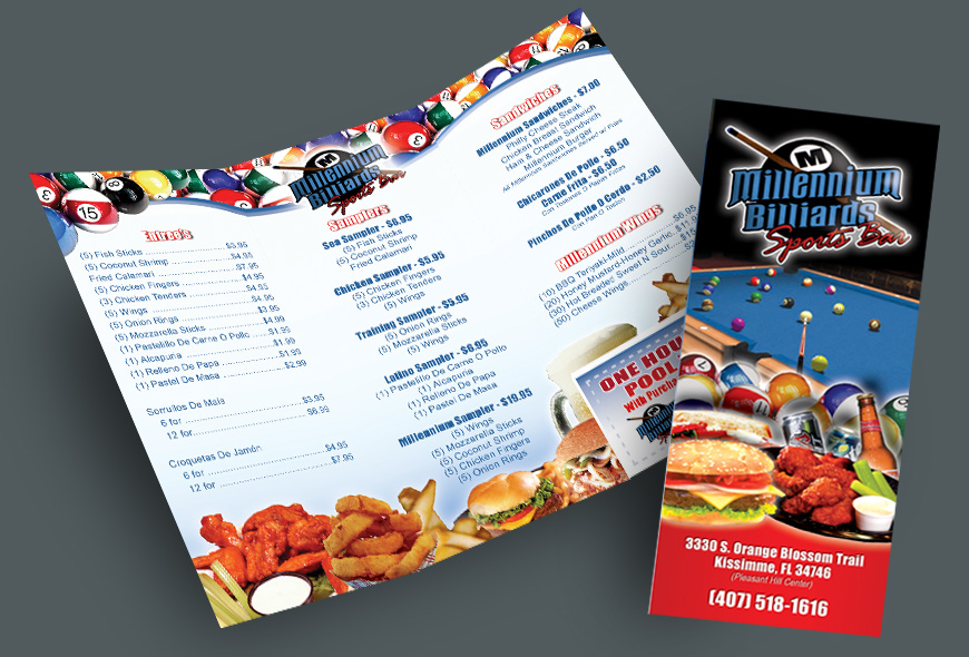 Restaurant and bar menu brochure design and print.